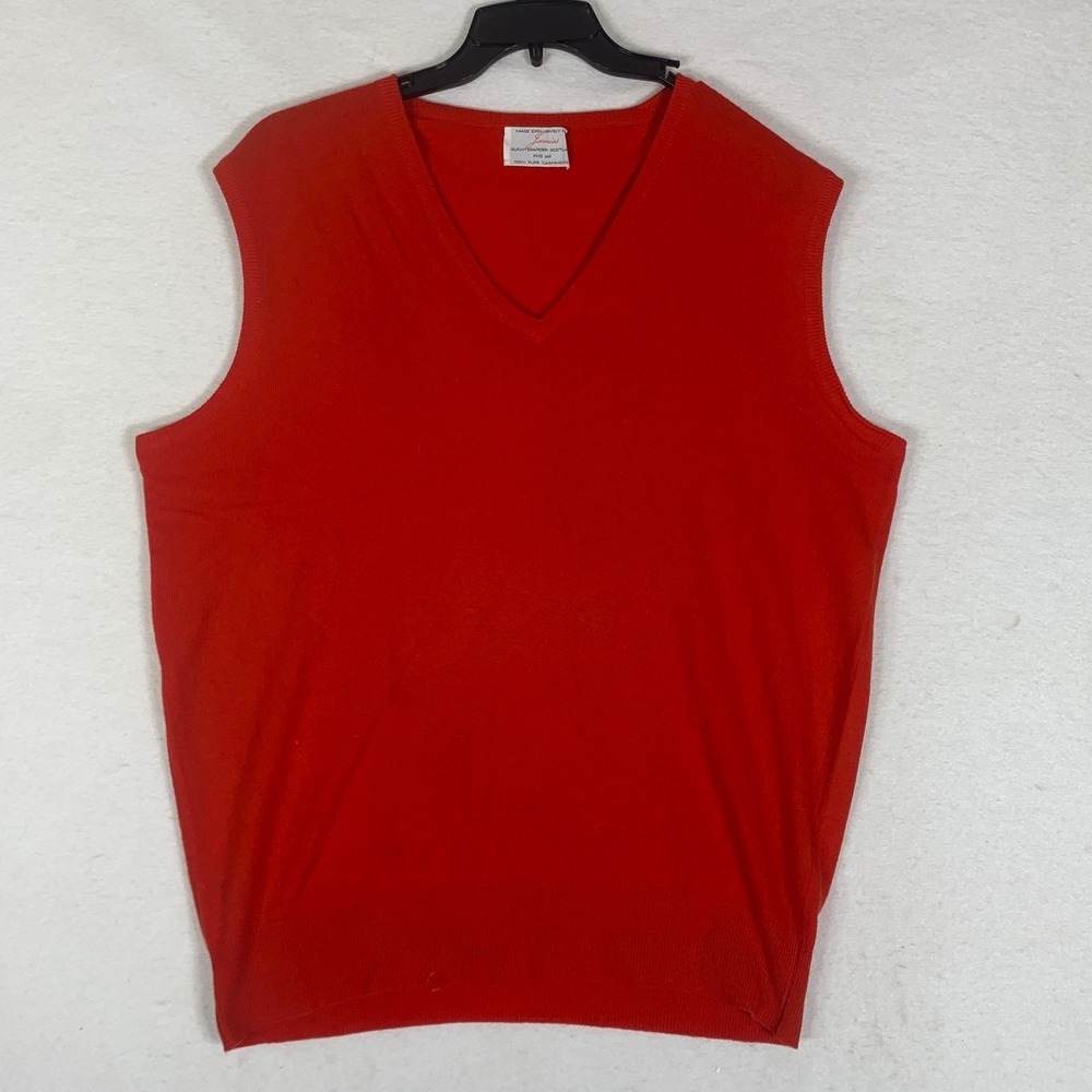 ­Jamies Cashmere Sweater Vest Men's XXL Red 100% Cashmere Golf Pullover Scotland